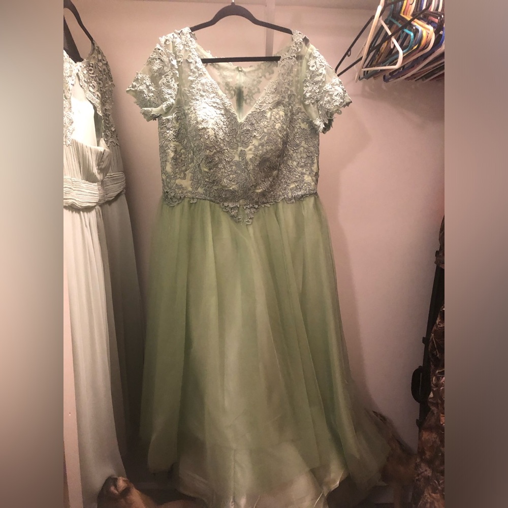 Sage green gown great for special occasions.